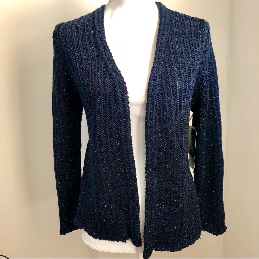 NWT Jones New York Navy/Silver Knit Cardigan